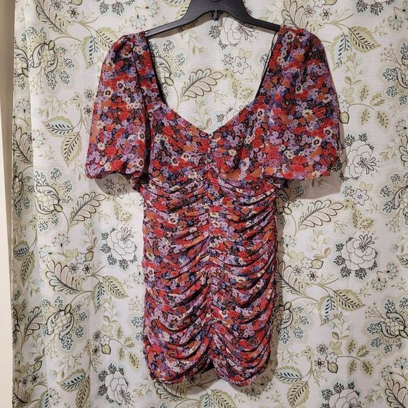 ZARA Floral Printed Dress With Ruching size medium - Picture 8 of 15